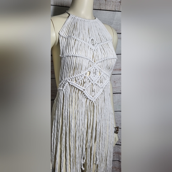 White macrame high low dress, festival dress, beach dress, cover up - Picture 4 of 8